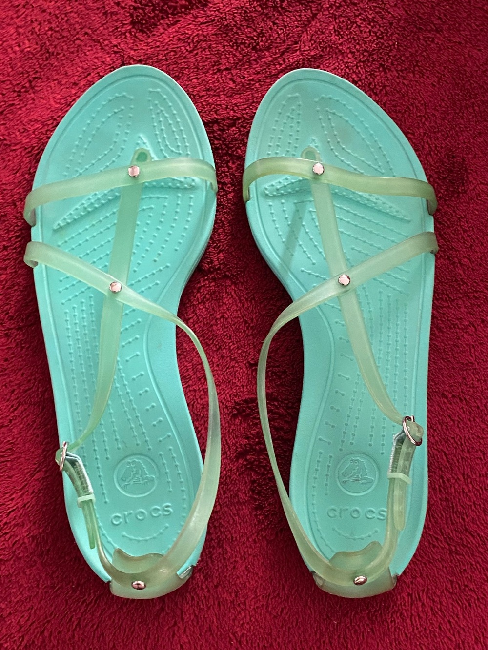 Light Green/Teal Blue Crocs Really Sexi Flip Jelli Sandals